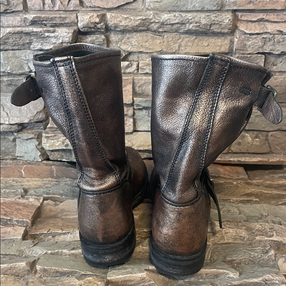 Frye Veronica Distressed Leather Boots Metallic Bronze - Picture 6 of 16